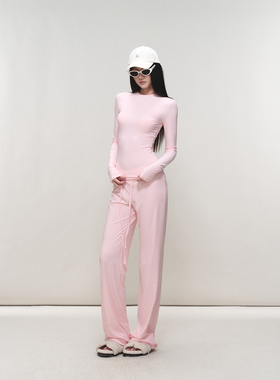 PEMPL 薄款亲肤弹力针织长袖T恤上衣女修身低腰长裤瑜伽运动套装