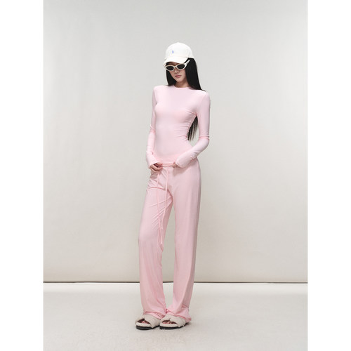 PEMPL 薄款亲肤弹力针织长袖T恤上衣女修身低腰长裤瑜伽运动套装