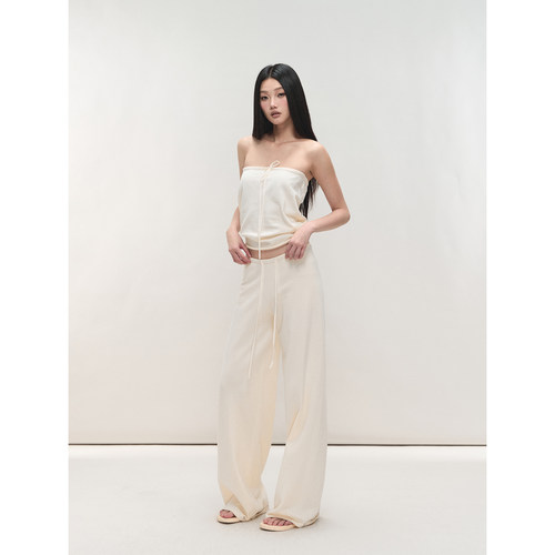 亲肤修身针织抹胸女系带长裤套装