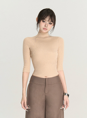 PEMPL 极简知性气质修身半高领中袖含羊毛针织毛衫女秋季显瘦上衣