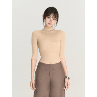 PEMPL 极简知性气质修身半高领中袖含羊毛针织毛衫女秋季显瘦上衣