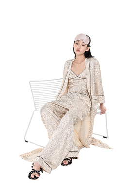 PEMPL· 居家睡衣豹纹性感吊带&宽松长裤&绑带睡袍晨袍夏季三件套