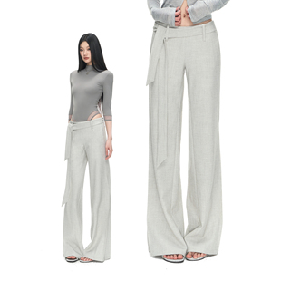 裤 女垂感宽松飘带直筒西装 松弛感立体裁片阔腿休闲裤 PEMPL