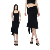 PEMPL 高弹修身 莱赛尔抽褶不规则飘带半身裙女低腰垂感针织鱼尾裙