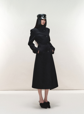 PEMPL·立领保暖修身长袖外套单排扣羊毛收腰长款毛呢大衣