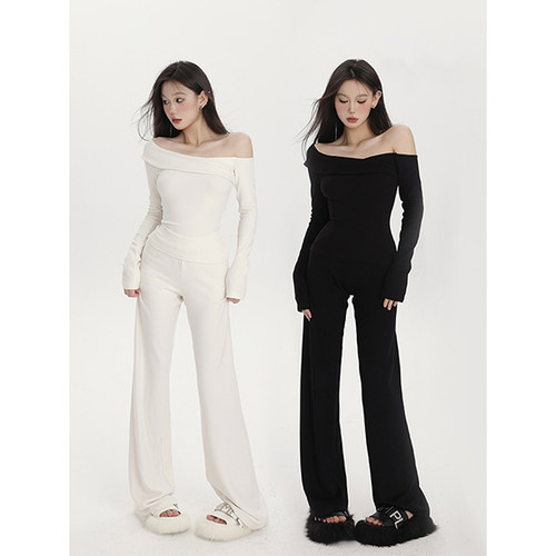 PEMPL牛奶绒纯欲一字肩打底套装
