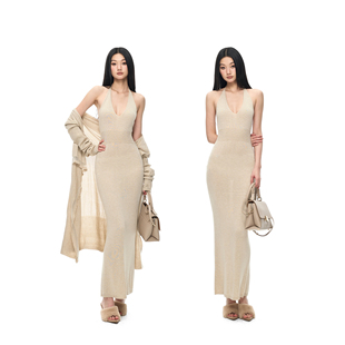 PEMPL 姐系轻熟感弹力修身挂脖包臀鱼尾连衣裙女外搭针织开衫套装