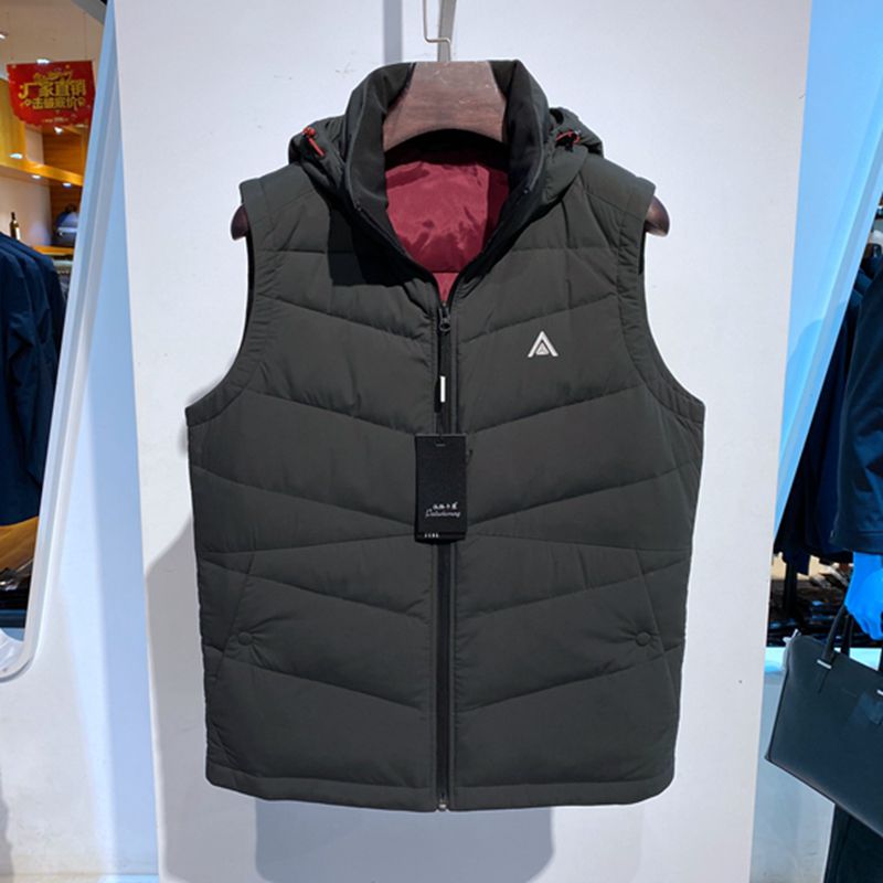 立领脱卸帽白鹅绒男士羽绒马甲