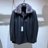 黑色羊皮 脱卸水貂白鹅绒内胆 灰色翻领水貂 24冬装 真皮男士 皮草