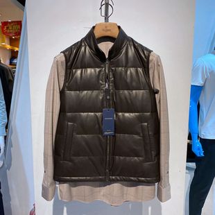 羊皮 咖色 白鹅绒 百搭休闲 皮羽绒马甲 方仕秋冬装 通勤男士 立领