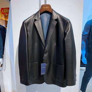 两粒扣 羊皮 皮西服 无里衬 外套 男士 平驳领 百搭休闲 薄款 真皮