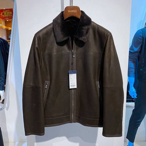 方仕咖色羊皮毛一体男士皮草