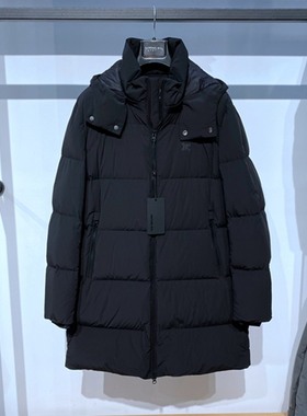 诺丁山 冬装黑色立领脱卸帽拉链 白鸭绒 保暖百搭 长款男士羽绒服