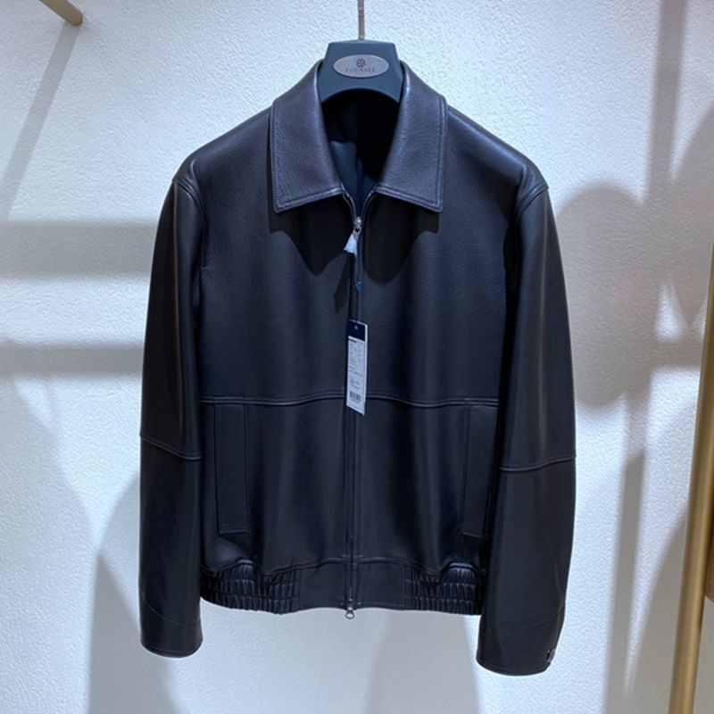 方仕真皮拉链翻领男士单皮衣