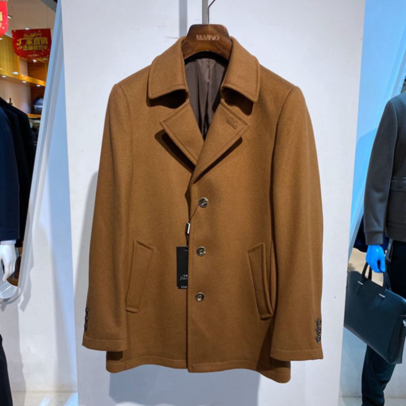 福利 秋冬装 驼黄 翻领单排扣 羊毛桑蚕丝 百搭通勤 男士毛呢大衣