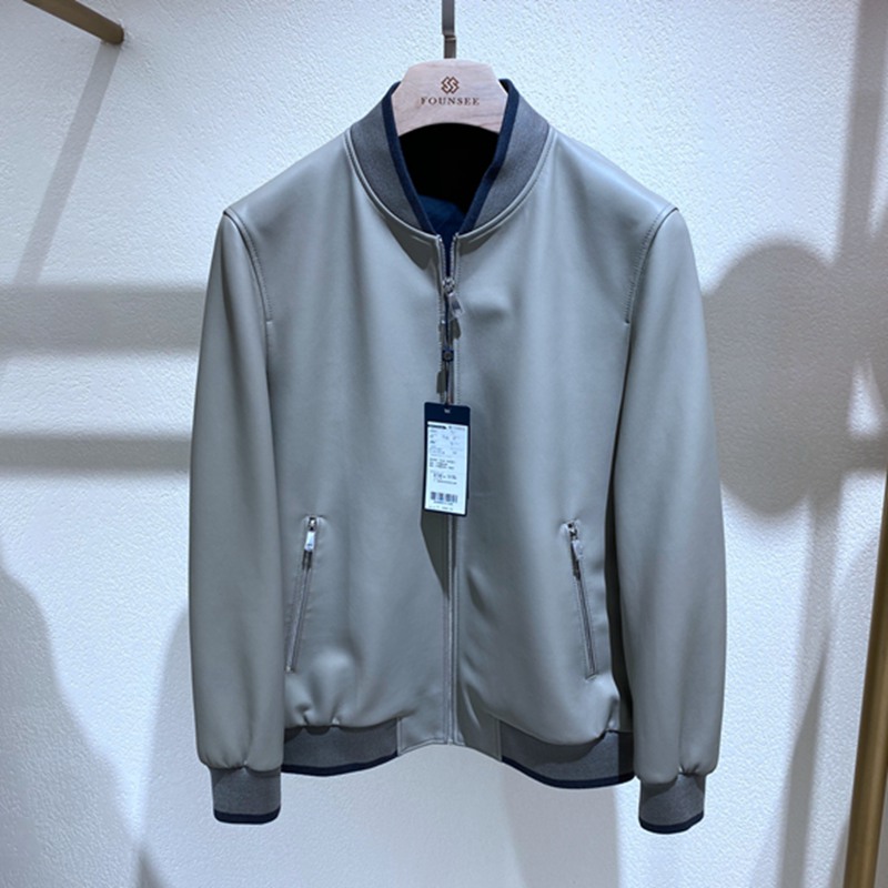 方仕百搭通勤棒球领羊皮真皮