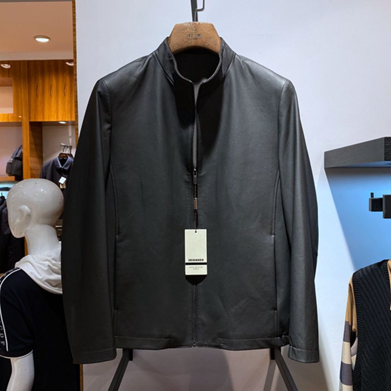 史丹度黑色牛皮立领男士单皮衣