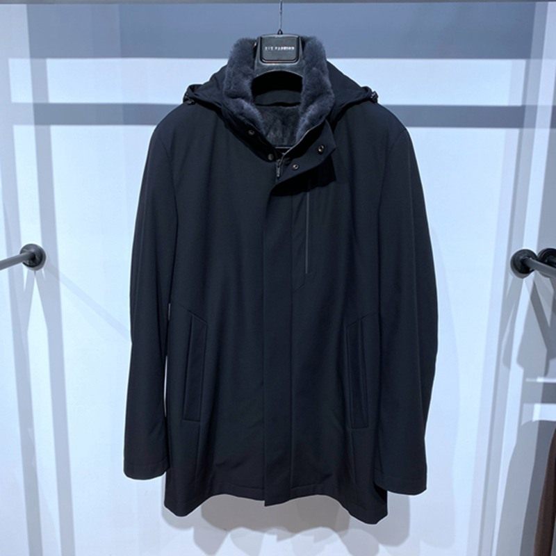 样衣 冬装 黑色立领脱卸帽 可脱卸水貂内胆 百搭通勤 男士皮草