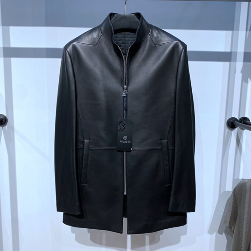 秋冬装黑色立领羊皮真皮男士皮衣