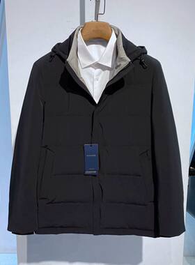 立领脱卸帽黑色男士羽绒服