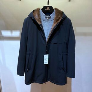 正品 方仕 FOUNSEE 冬装 新品 黑色连帽 棕色水貂 男士皮草尼克服