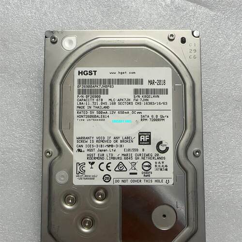 【议价】HGST日立6TB企业级硬盘，7200转SATA6.0接口，