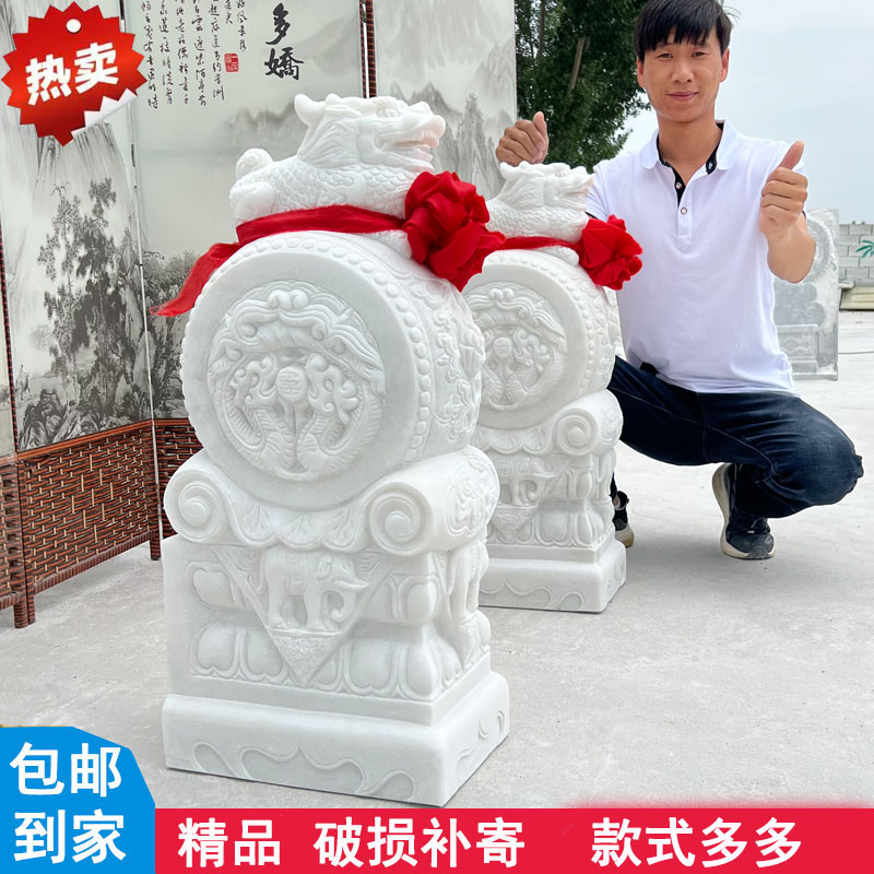 石雕门墩抱鼓石貔貅招财门口摆件