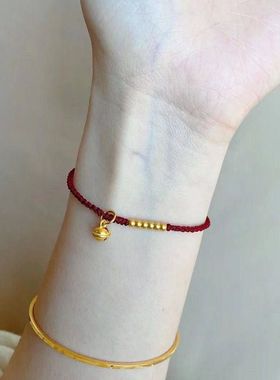 2023款六颗小金珠红绳手链时尚百搭小铃铛配饰六六大顺红绳手饰