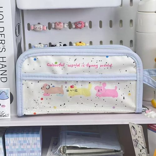 可爱卡通墨点印花笔袋小清新大容量痛包高颜值学生吧唧文具收纳袋