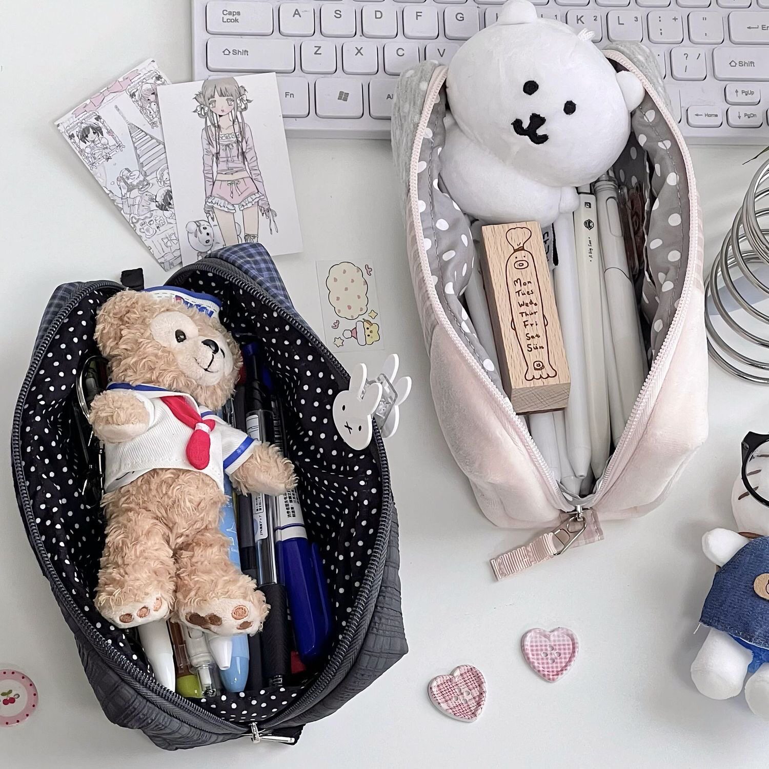 韩系ins波点条纹格子拼接笔袋简约撞色高颜值可爱学生文具收纳袋