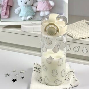 米菲兔夏季高颜值吸管杯女生卡通便携简约贴纸塑料杯学生儿童水杯