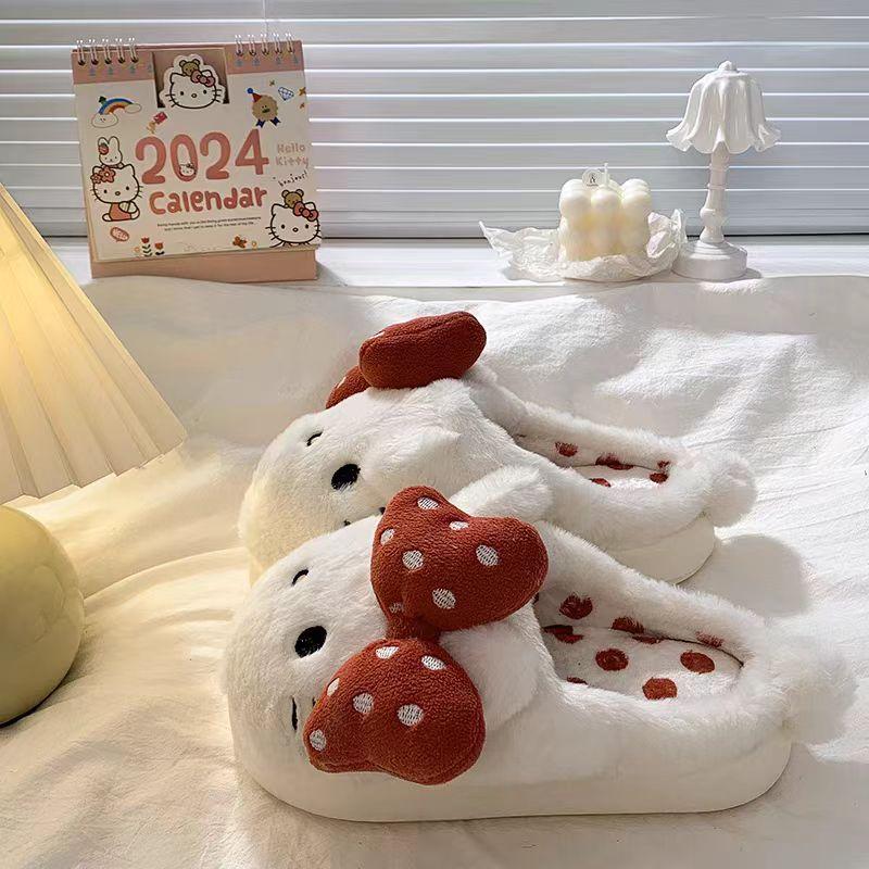 可爱卡通凯蒂猫棉拖鞋女外穿2024年冬季新款百搭保暖毛毛包头鞋子