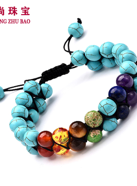 火山石玛瑙石手链情侣欧美