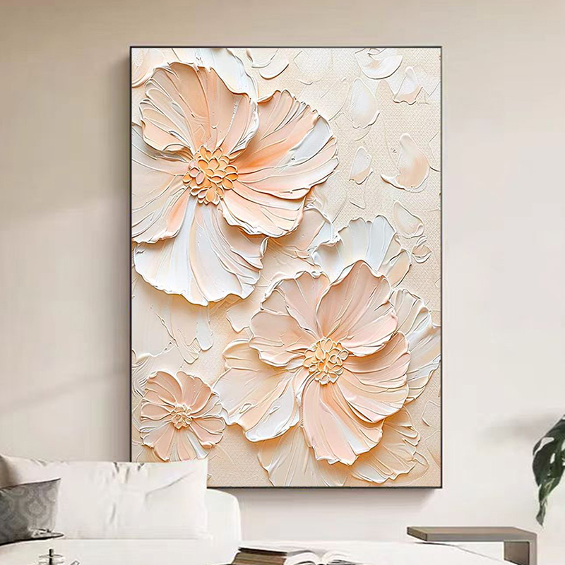 手绘油画绽放花卉立体肌理画抽象艺术挂画现代简约北欧客厅装饰画图片