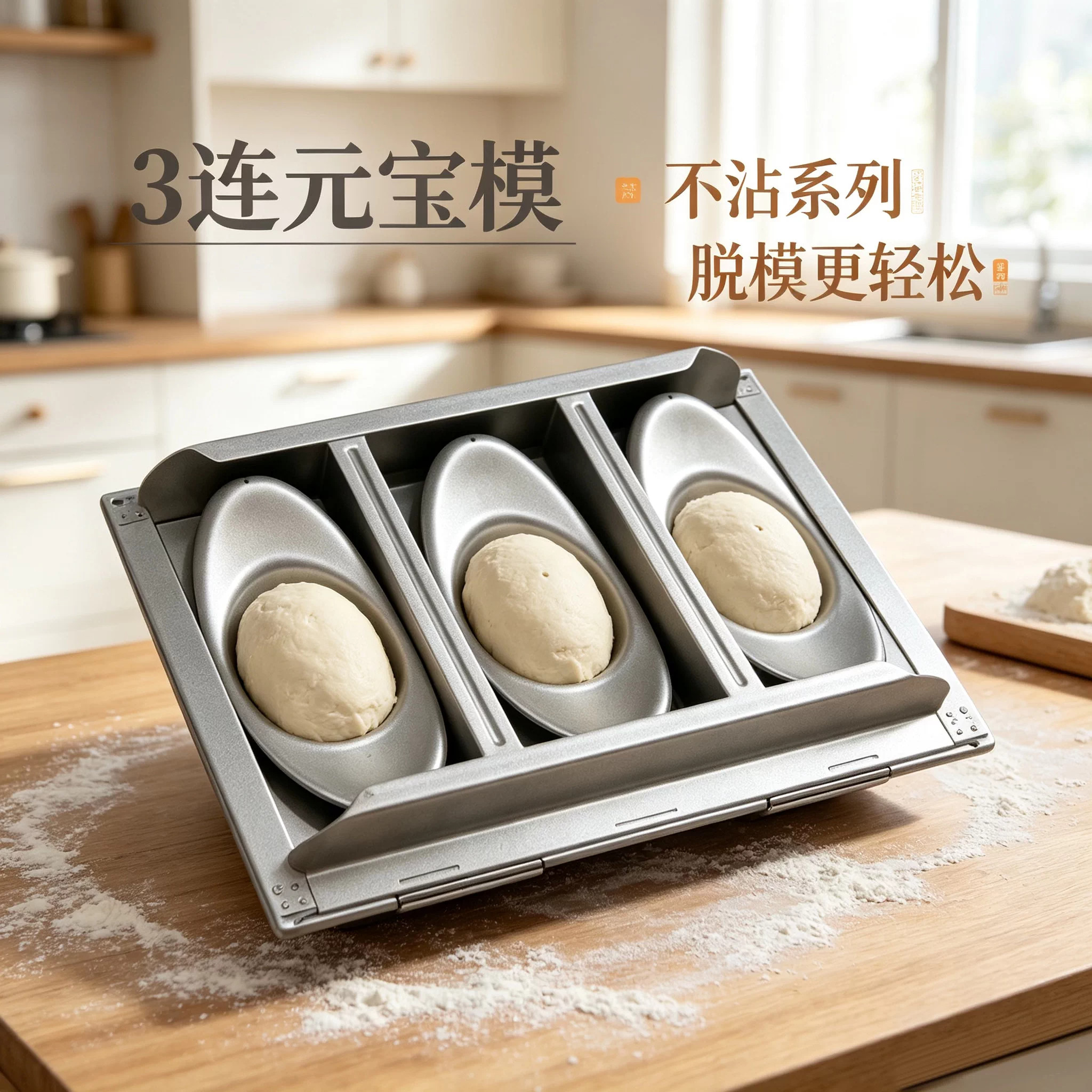 三能3连元宝模不沾镀铝吐司蛋糕