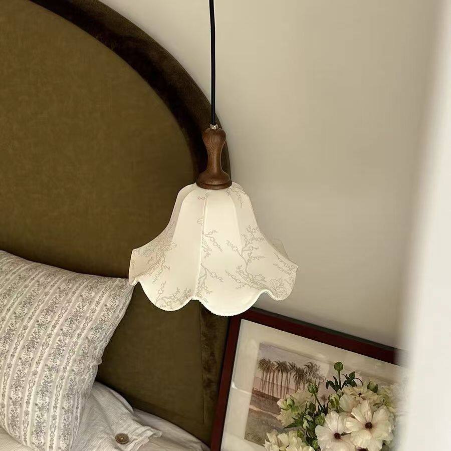 中古风法式复古实木布艺吊灯卧室床头高级感餐厅吧台