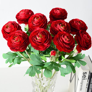 花毛茛洋牡丹露莲仿真花客厅电视柜餐桌花摆花红色仿真花装饰摆件