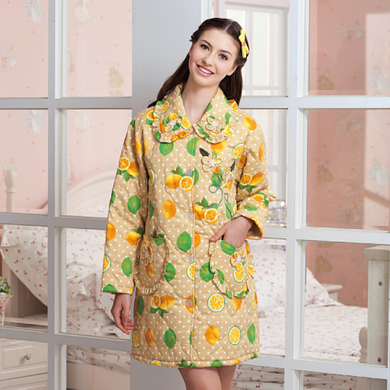 欣琦丝睡袍纯棉长袖青年秋季简约印花中长款水果亲肤甜美红色黄色,女士内衣/男士内衣/家居服,睡袍/浴袍,淘宝优惠券,粉丝福利购,淘宝优惠卷