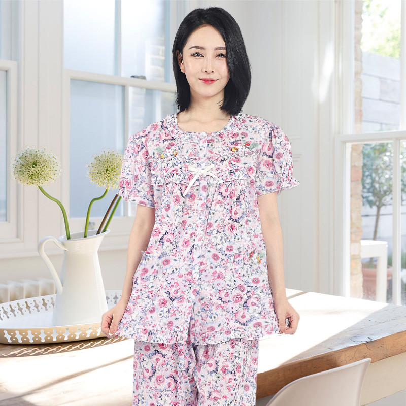 凯舒娜新款睡衣夏季女士纯棉套装家居服青年碎花舒适亲肤短袖短裤