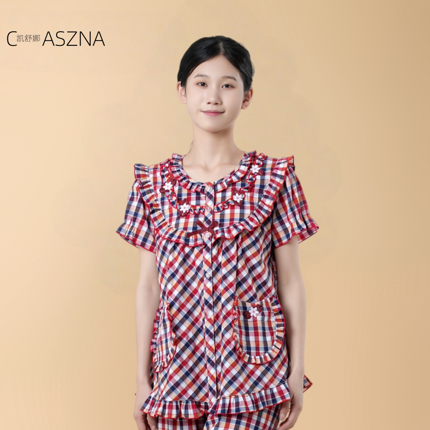 凯舒娜女士100%纯棉舒适短袖长裤