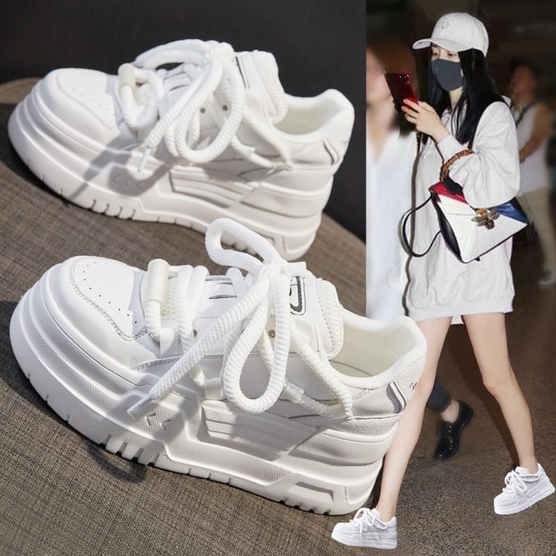 网红真皮厚底小白鞋女2025春季新款增高松糕面包运动休闲百搭板鞋