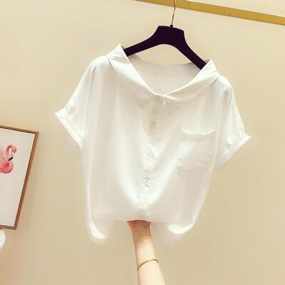 雪纺衫女2025年新款夏季衬衫设计感小众韩版宽松洋气白色短袖上衣