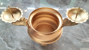 三足雕纹针尖仿铜带香炉一体式蜡烛台/供佛插蜡烛/香炉一体