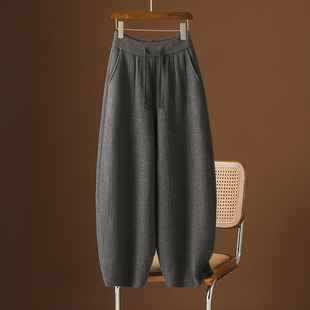 保暖香蕉裤 冬季 女秋冬加厚宽松弯刀气球裤 重磅加绒羊毛镰刀阔腿裤
