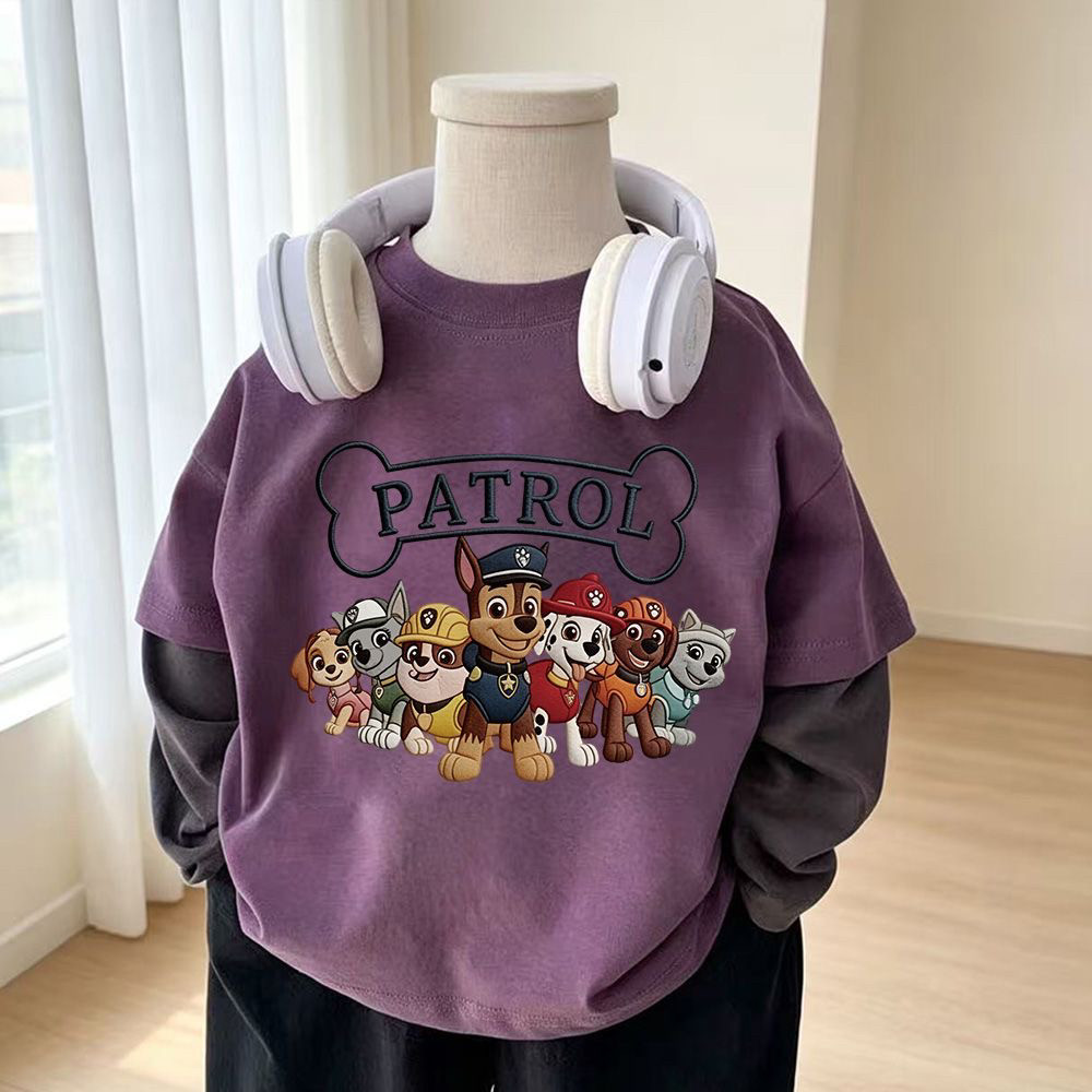 儿童汪汪队衣服潮牌童装男童假两件纯棉长袖T恤春秋装中小童打底t