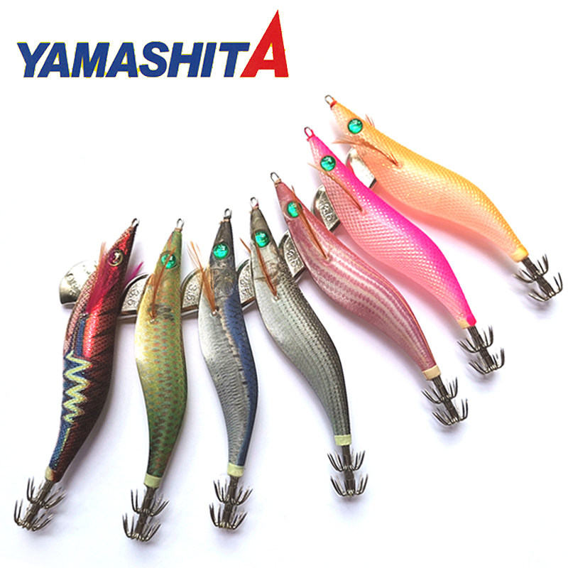 日本YAMASHITA夜光木虾鱿鱼钩墨鱼花枝软丝钩精品饵木3.0号-3.5号