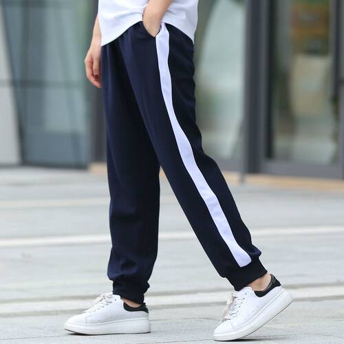 校服裤子一条杠束脚显瘦白边收腿