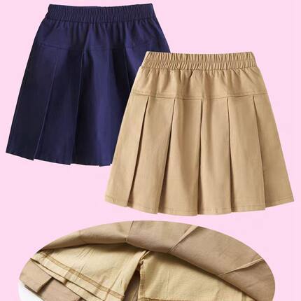 女童百褶裙藏青色中大儿童学院风半身裙子卡其色小学生校服短裙裤