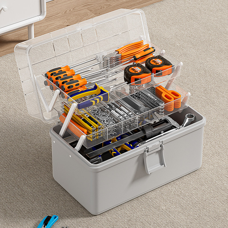 工具箱家用五金工具收纳箱手提式电工多功能套筒收纳盒大容量加厚