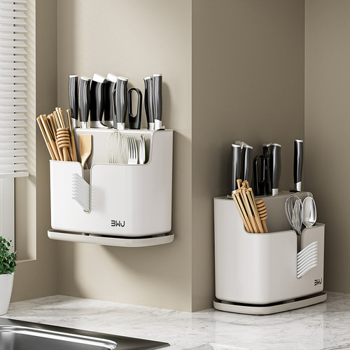 刀架置物架厨房家用壁挂式多功能菜刀架筷子筒刀架一体刀具收纳架